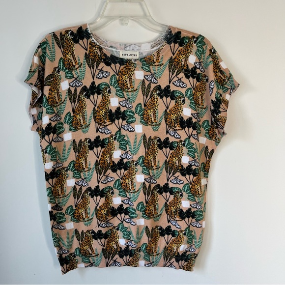 Anthropologie Tops - Anthropologie PepaLoves Feline Leopard Cat Jungle Knit Sleeveless Sweater